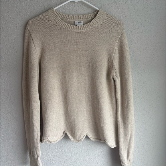 J. Crew Scalloped Hem Crew Neck Knit Sweater - Light Beige​​​​​ - Picture 10 of 10